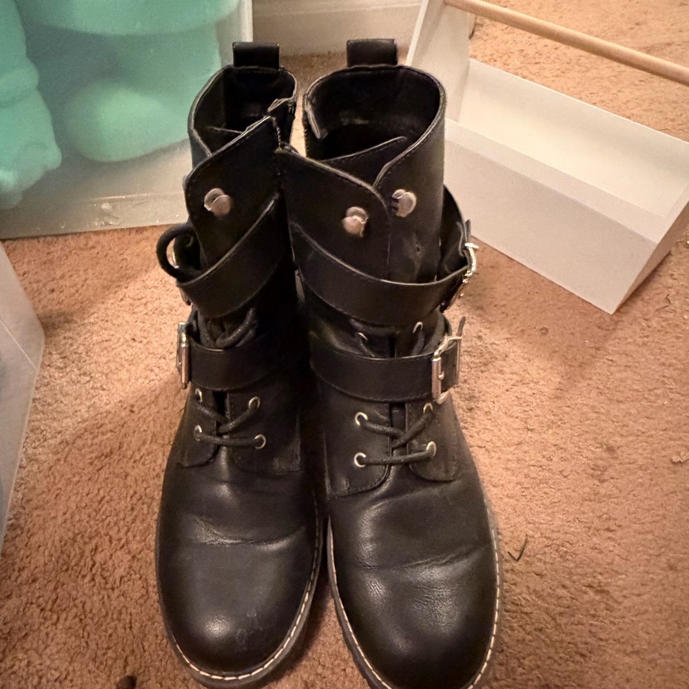 Kohl's Black Moto Boots with Buckle Detail - Picture 1 of 5